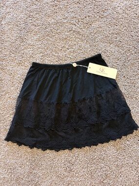 Grace Karin Black Lace Trim Skirt S | Sheer Hem Feminine Chic Mini Skirt